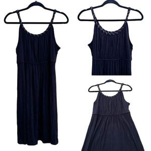 Style & Co. Dress Grecian Toga Hippy Scoop Neck Elastic Waist Tea Length Black M